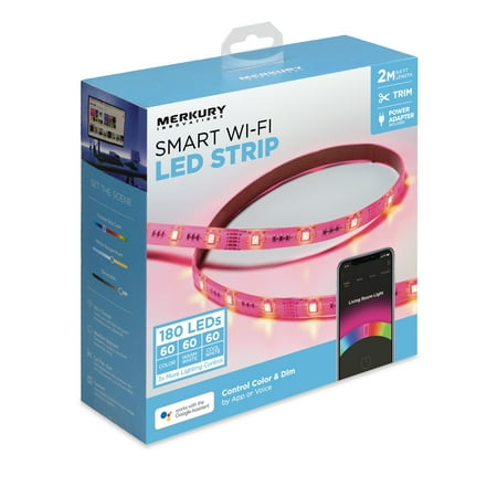 Merkury Innovations Color Changing Smart Wi-Fi LED Light Strip Kit - 180 Super Bright LEDs - 6.5 ft