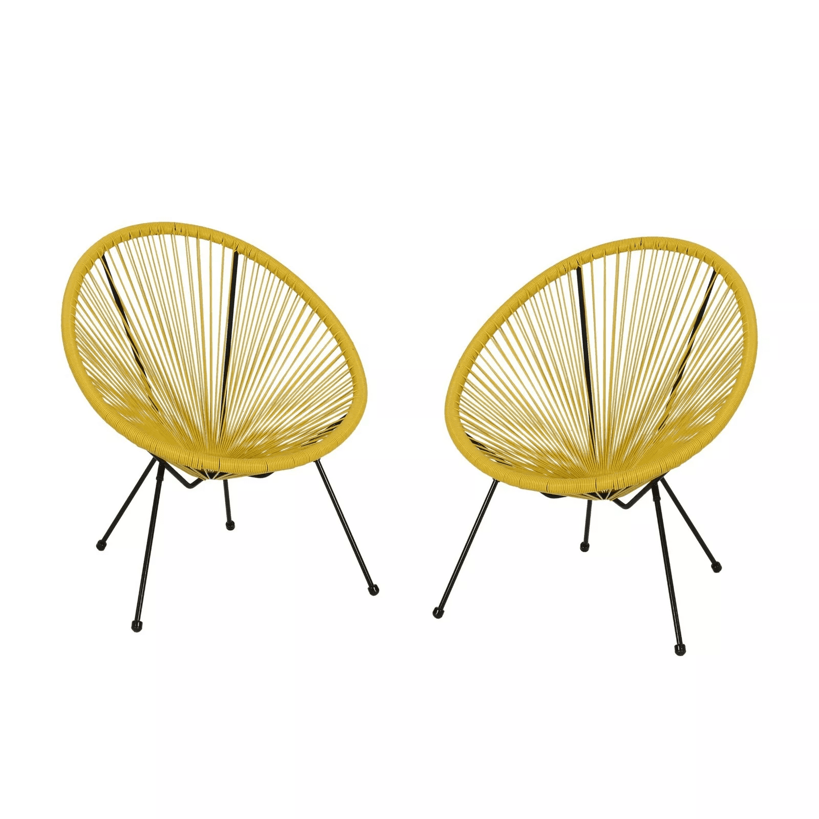 Mintazer Acapulco Chair Set of 2, Outdoor Seating Patio Chairs with Metal Frame, Modern Wicker Bistro Chairs for Balcony Garden Backyard Porch Deck, Yellow