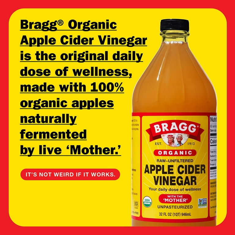 Bragg Organic Apple Cider Vinegar with the Mother, Raw and Unfiltered, 32 fl oz