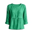 thumbnail image 3 of Uootdi Women's Tops 3/4 Sleeve Crew Neck Peplum Blouses Bohemian Casual Style Linen Blend Lightweight Breathable Relaxed Fit Shirts Gift, 3 of 6