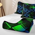 thumbnail image 4 of Castle Fairy Abstract Neon Block Twin Quilt Set 2 Pieces,Minimalism Futuristic Cubes Twin Coverlet Set,Green Blue Black,1 Bedspread and 1 Pillowcase, 4 of 7