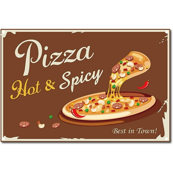 Metal Tin Sign Pizza Hot Spicy Retro Vintage Funny Wall Decor Art Mural Hanging Iron Painting for Home Garden Bar Pub Kitchen Living Room Office Garage Poster Plaque 8 x 12inch