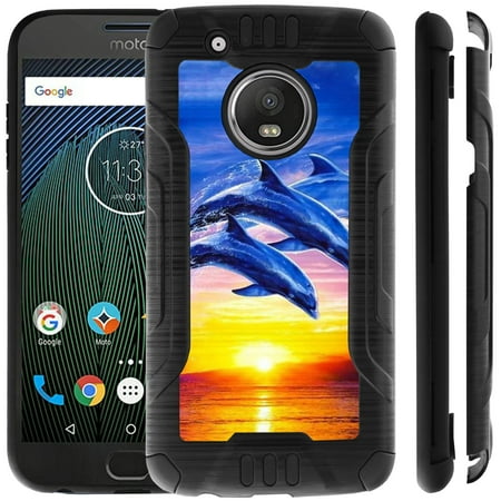 Reinforced Shell - Motorola Moto G5 Plus Case, by MINITURTLE - PRO-Tech Innovative Design Dual Layer Technology Reinforced Corners Hard Shell Case - Sunset Dolphins
