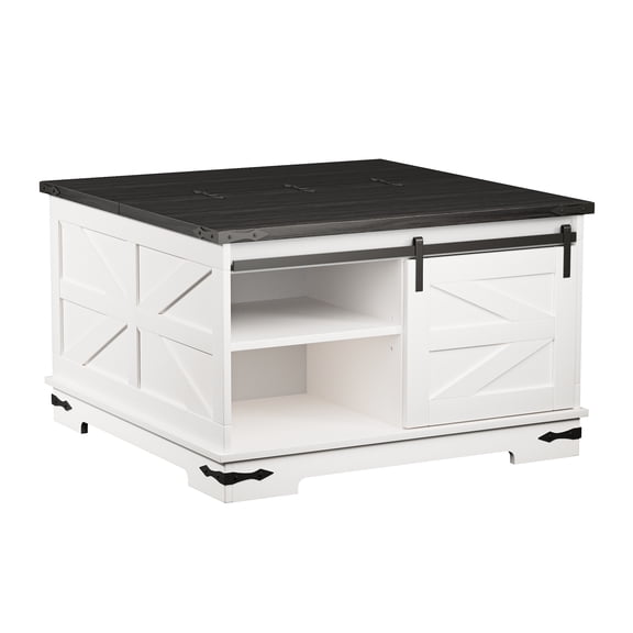 Happydeer Coffee Table with Extra Large Hidden Storage Tea Table Modern Farmhouse Coffee Desk Square Wood Center Table with Gas Struts Metal Bracket Corner