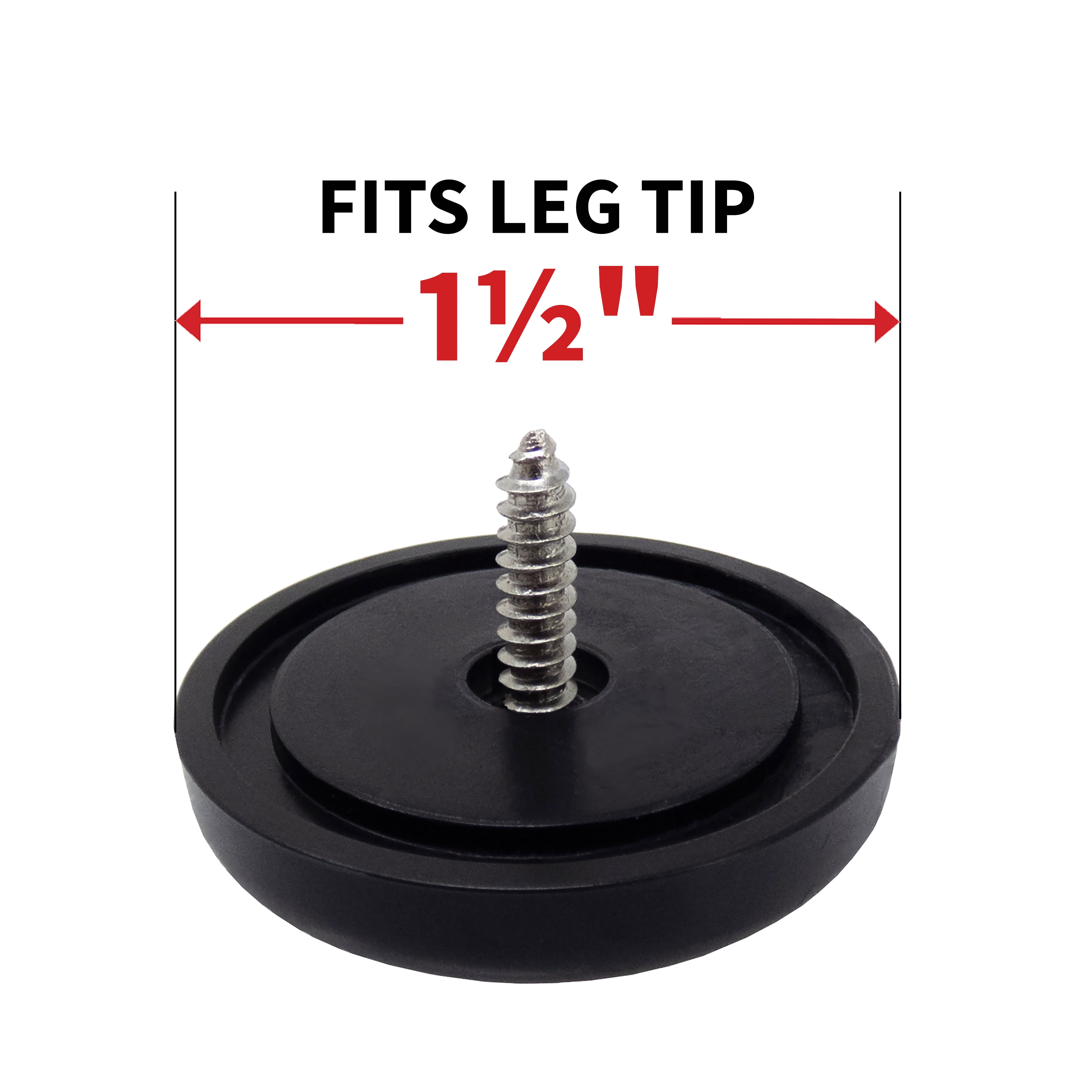 Super Sliders 1-1/2 inch Anti-Skid Gripper Pads with Screw-On Mounting, Floor Protectors for Furniture Legs - 4-pack, Black
