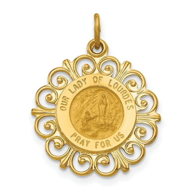 14K Or Jaune Notre Dame de Leurdes Médaille Pendentif