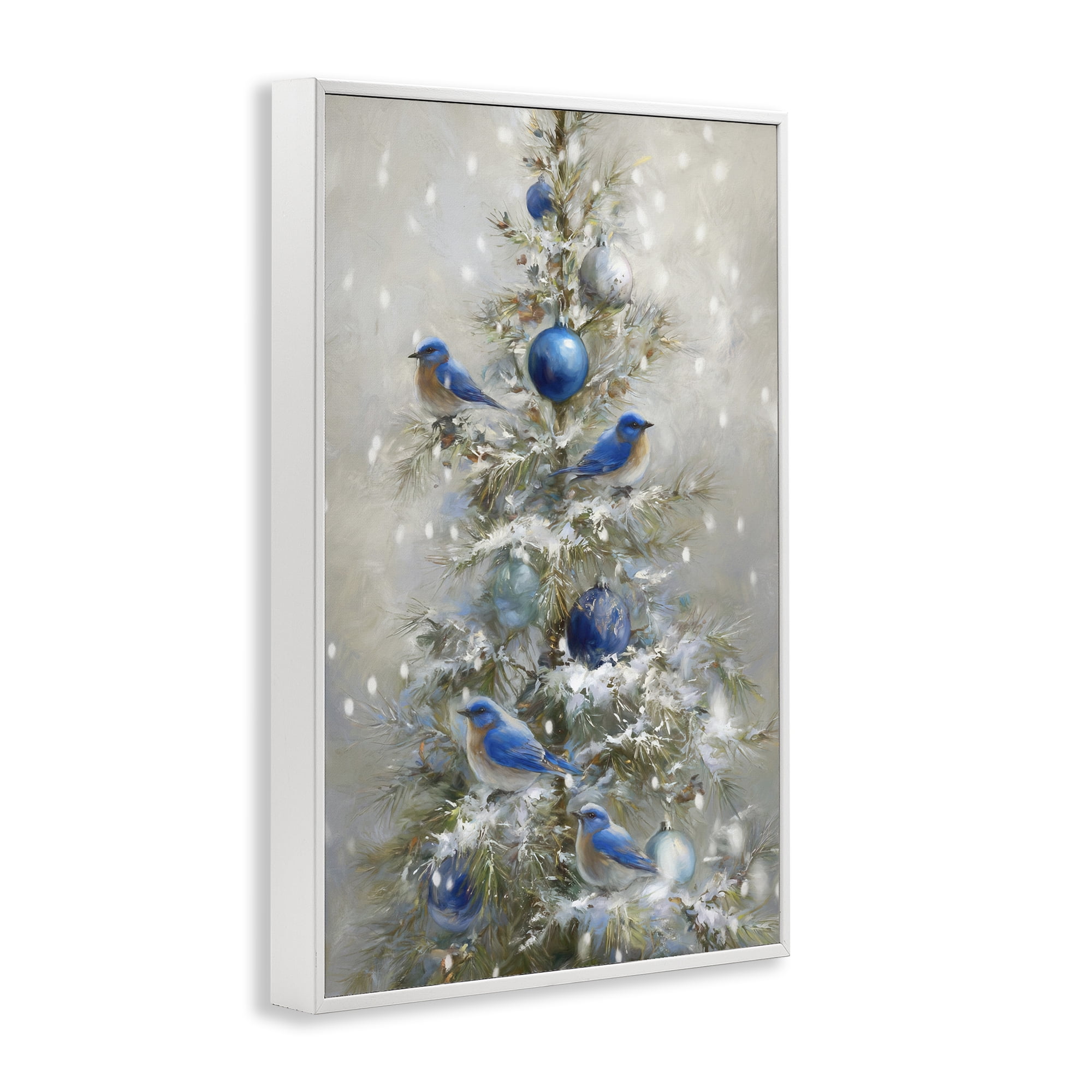 Stupell Industries Blue Bird Christmas Tree White Framed Giclee Art, design by Tina LeCour