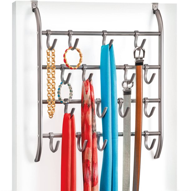 Lynk Over Door Or Wall Mount Hook Rack Belt Hat Jewelry Accessory Hanger 16 Hook Organizer Rack Platinum Walmart Com Walmart Com