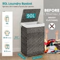 thumbnail image 3 of 23.8 Gal (90L) White Laundry Hamper Wicker Laundry Basket with Lid and Handles Clothes Hamper Foldable Removable Liner Bag Gray, 3 of 7