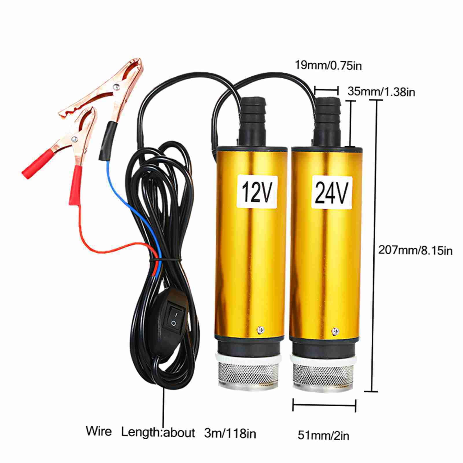 Oil DC 12V/24V Submersible Pump For Pumping Diesel Oil Water 51mm Water Oil Diesel Fuel Transfer Pump Refueling With Fliter Screen