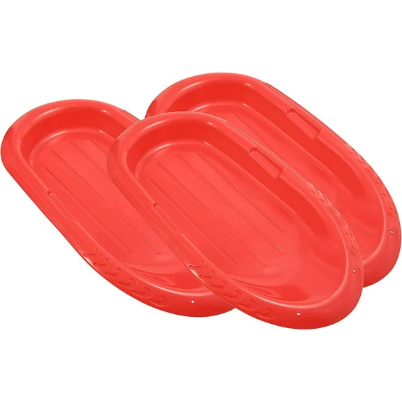 Superio Toboggan Snow Sled for Kids and Adults, Pack of 3 Heavy Duty Plastic Sliders for 2 Riders with Handles and Holes for Pull Ropes- (Ropes Excluded), 36 Inches