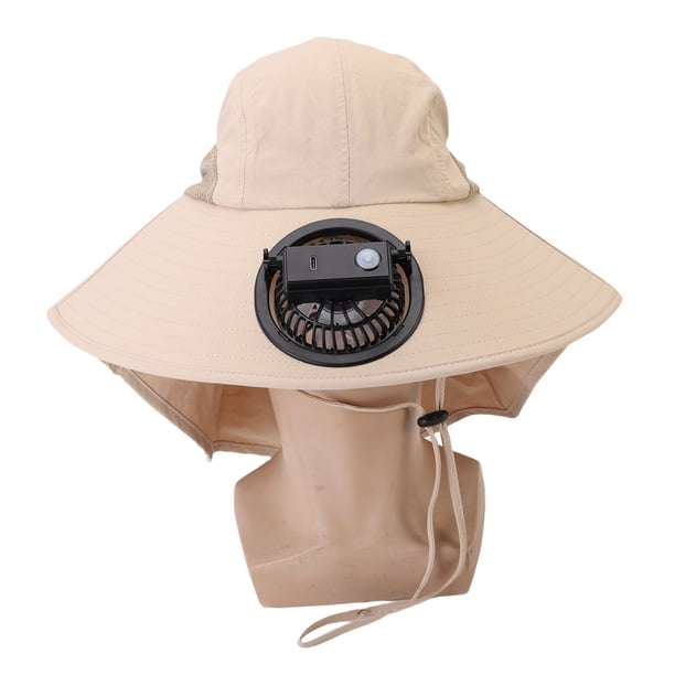 Sombrero De Pesca, Ventilador Desmontable Silencioso, Color Caqui, Ala Ancha, Sombrero Para El Sol, Ligero Para Actividades Al Aire Libre
