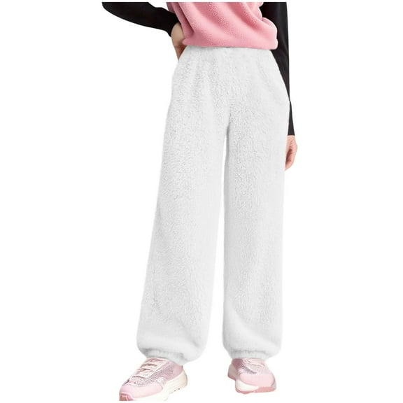 Kovlvoll Teen Girls Clothes Winter Sherpa Pants High Elastic Waisted Cinch Bottom Pant Fuzzy Fleece Lined Thick Warm Homewear Trousers