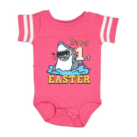 

Inktastic It s My 1st Easter Shark Eating Candy Gift Baby Boy or Baby Girl Bodysuit