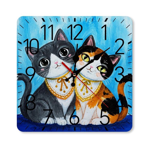 RKSupls 1010inch Square Silent Wall Clock Wooden Frame, Cute Ginger Catin Yellow Sweater Scale Decorative Clock for Home Bedroom Living Room Office