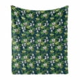 thumbnail image 1 of Orchids Soft Flannel Fleece Throw Blanket, Island Theme Blooms with Palm and Banana Leaf Jungle Rainforest, Cozy Plush for Indoor and Outdoor Use, 50" x 60", Night Blue Fern Green, by Ambesonne, 1 of 6