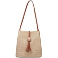 thumbnail image 3 of Straw Beach Bag Buckets Handbag Ball Tassel Tote Shoulder Bag Tote Bag Women Summer Handbag, 3 of 8