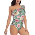 thumbnail image 3 of Pofeuu Rose Flowers Print Women's One Piece Swimsuits One Shoulder Swimwear Asymmetric Ruffle Monokinis Bathing Suits-Medium, 3 of 6