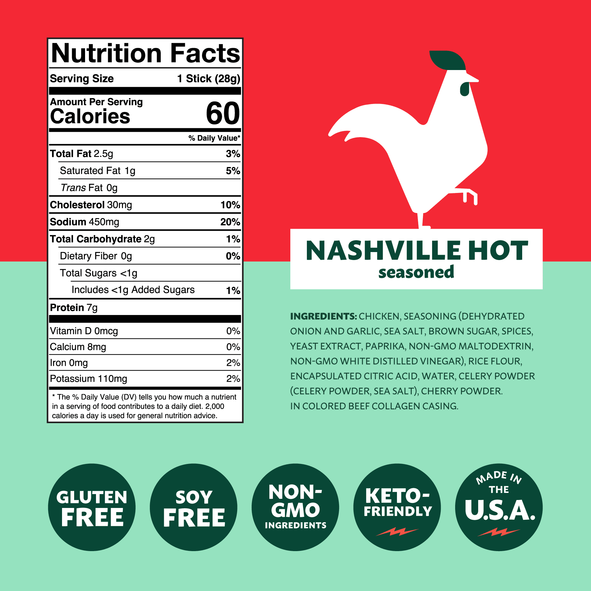 Mighty Spark Chicken Sticks Nashville Hot - Healthy Snacks for Kids & Adults, Gluten Free, Soy Free, Keto-Friendly, 48 count - Weight Watchers Approved