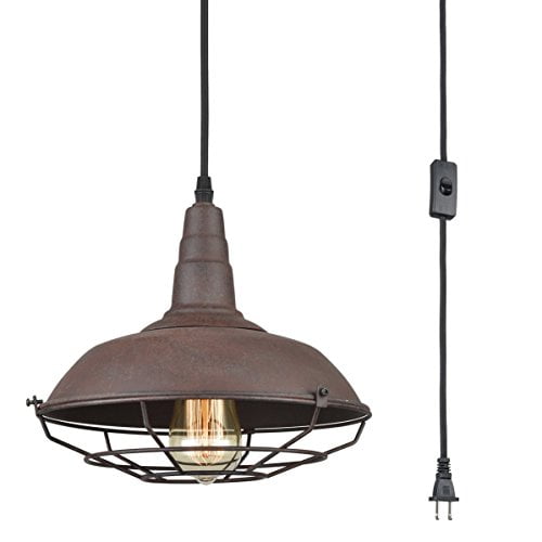 Dazhuan Nautical Barn Ceiling Light Metal Wire Caged Pendant Fixture Plug In Farmhouse Hanging Lamp With Toggle Switch Rust Finish Com Dazhuan Nautical Barn Ceiling Light, Barn Pendant Lighting Fixtures