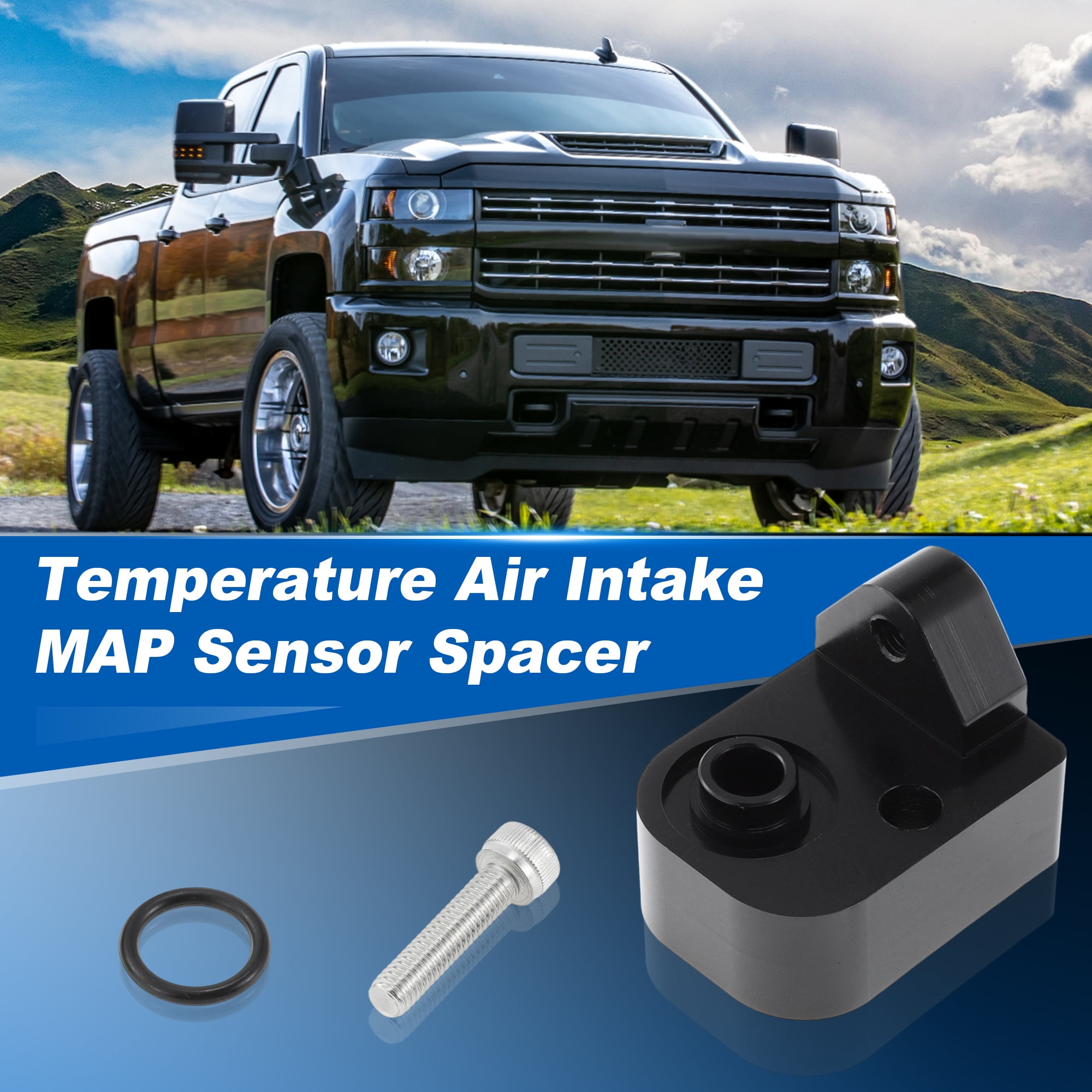 Temperature Air Intake Sensor Spacer MAP Spacer Kit for Chevy for Chevrolet Silverado for GMC Sierra 2500HD 3500HD 6.6L V8 Diesel Engine 2017-2024 Black