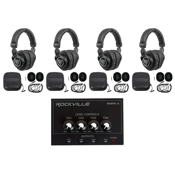 Studio Bundle w/ (4) Rockville PRO-M50 Headphones 4 Channel Headphone Amplifier