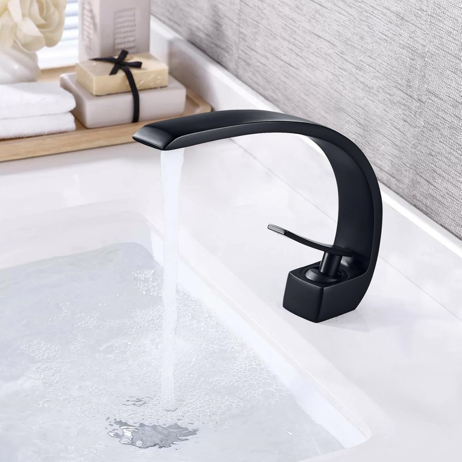 Bathroom Faucet Brushed Nickel Modern Waterfall Bathroom Sink Faucet with Single Handle, Hot and Cold