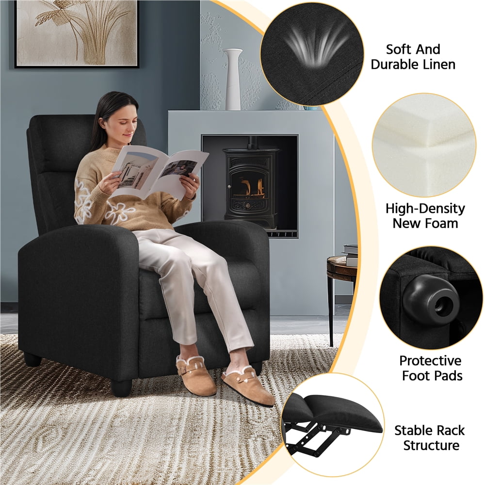 Yaheetech Modern Fabric Upholstered Recliner Chair with Pocket Spring for Home,Black