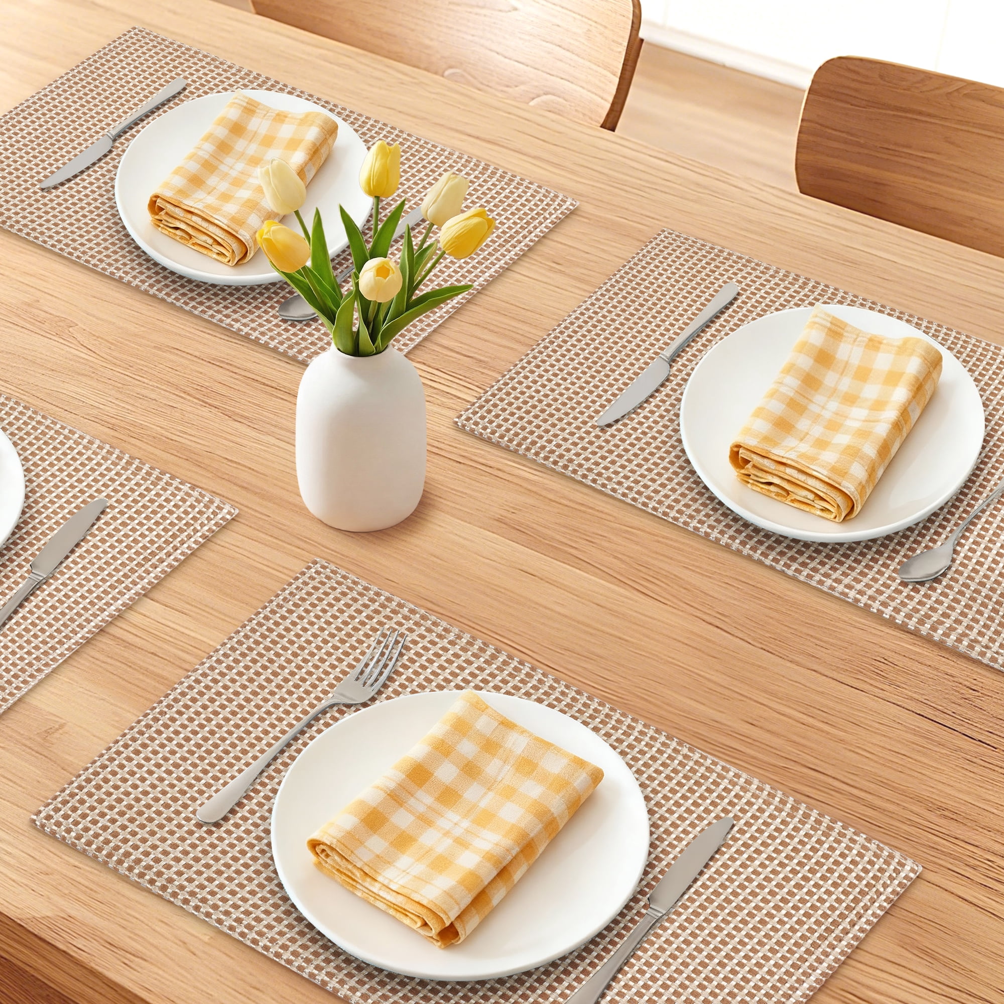Unique Bargains Farmhouse Placemats Set of 4 Cotton and Linen Khaki 18.1x11.8inch