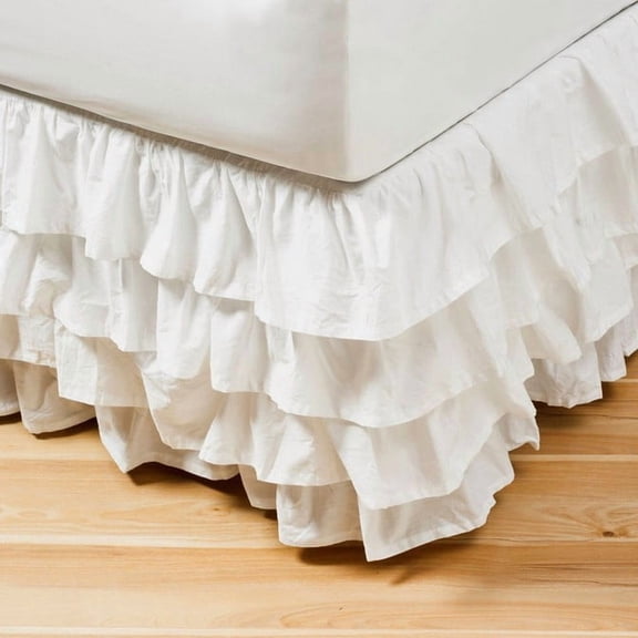 Mictong 4-layer pleated bed skirt, size 47.25 * 78.75 17.72 inches, romantic pleated decorative bed skirt, soft polyester fiber bed skirt, suitable for bedroom decoration, 1 piece, white