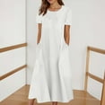 thumbnail image 2 of HNMKIU Summer Dresses for Women A-Line Casual Short Sleeve Neck Print Swing Beach Boho With Pockets Boho Dresses for Women White,S, 2 of 3