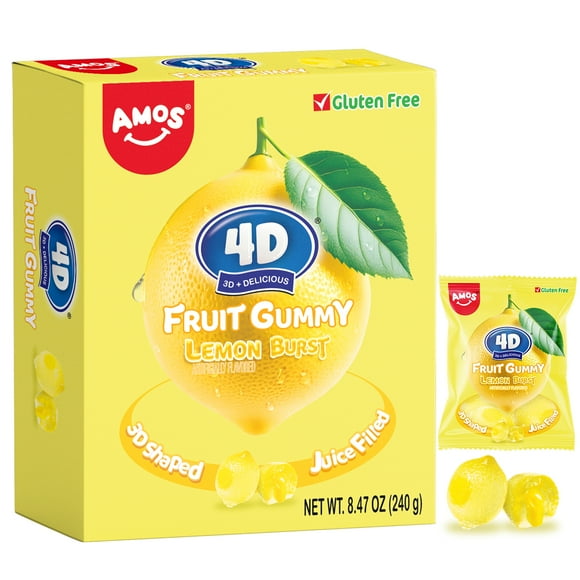 AMOS 4D Gummy Candy Lemon Burst Sharing Size Snacks Gluten-Free 8.47oz (Pack of 1)