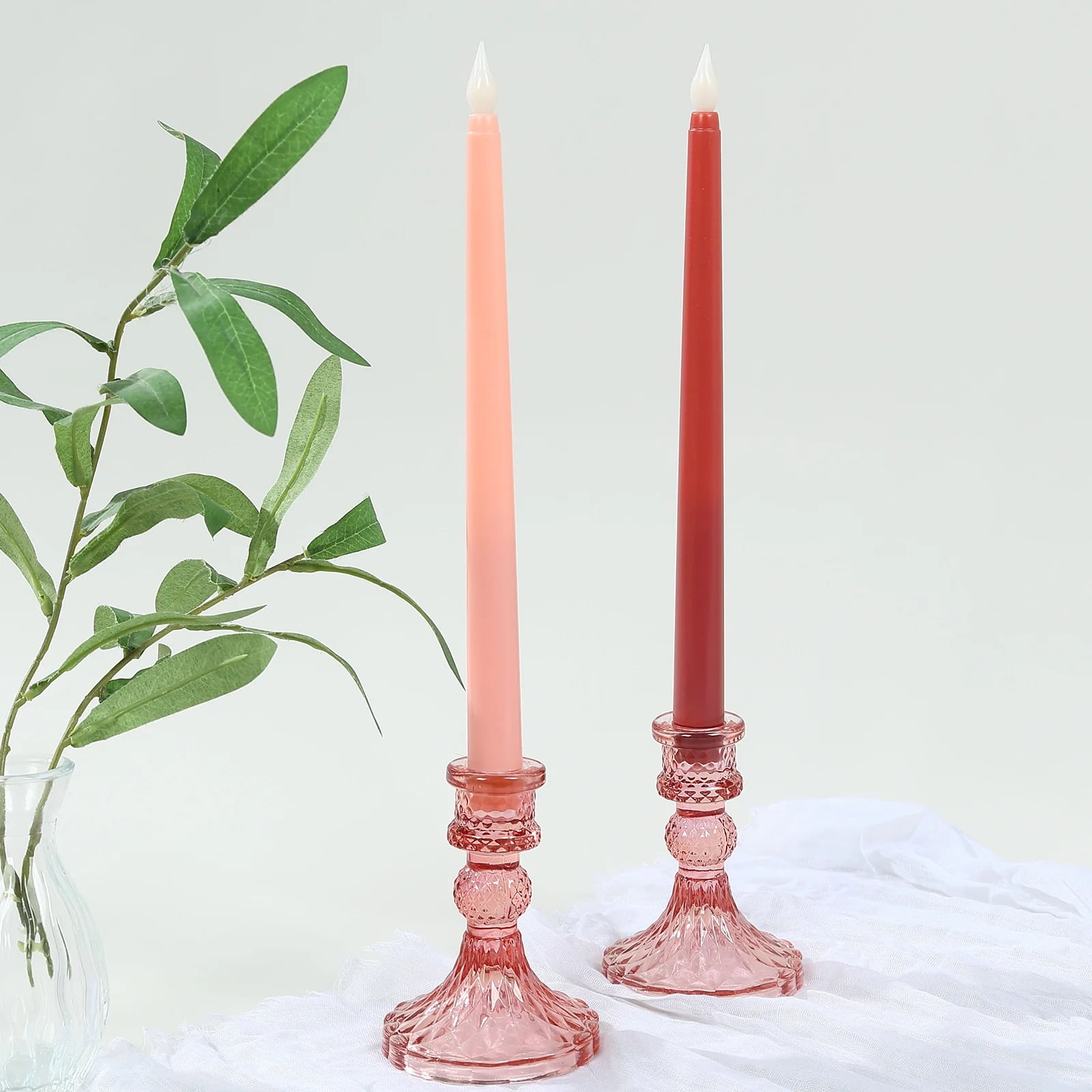 BalsaCircle 8 Pink 11" LED Mixed Taper Flameless Candles Lights Wedding Reception