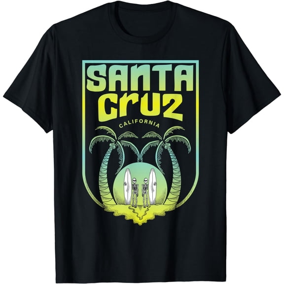 Santa Cruz California Surfing Skeleton Design - Surfers T-Shirt