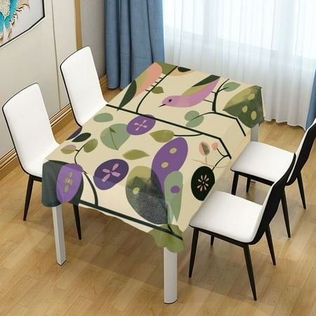 

60x60 Inch Tablecloth Polyester Square Tablecloth for Home Kitchen Dinner Decor Abstract Leaves and Birds