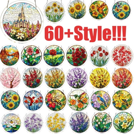7.4 in Window Suncatcher 83 Pieces Acrylic Jigsaw Puzzle Stained Glass Style Home Garden Decor Decorative Hanging Ornament for Home Decor Birthday Gift for Women Men Aunt Uncle