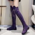 thumbnail image 7 of BRGZLK Women Over The Knee Boots Winter 2026 Lace Up Riding Boots Round Toe Low Flat Heel Cozy Flock Lining Vintage Long Boots for Going Out Purple 35, 7 of 7