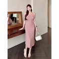 thumbnail image 5 of Pink Off-Shoulder Ruched Slim Fit Midi Dress For Women Elegant Casual Evening Cocktail Dress, 5 of 7