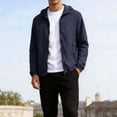 thumbnail image 5 of GUZOM Mens UPF 50+ Sun Protection Hooded Lightweight Packable Nylon-Spandex Water Resistant Windbreaker Breathable Zippered Pockets Jacket Travel Hiking Navy,Size L, 5 of 9
