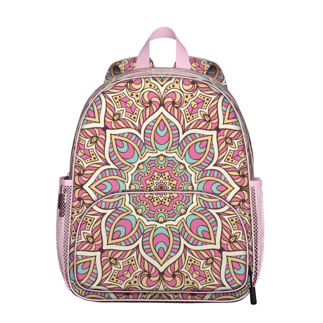 Symmetry Elements Students Backpack - Boho Chic Mandala Design with Mystic Spirituality and Balance Pattern, Durable Lightweight Oxford Fabric for Students