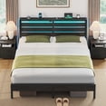 thumbnail image 4 of Greenstell King Size Platform Bed Frame with Storage Headboard, LED Lights & USB Charging Station, Metal Bed Frame Black, 4 of 7