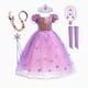 thumbnail image 2 of Vestido de Cosplay de princesa Rapunzel para niña, Vestido de fiesta de Halloween para niños, vestidos de cumpleaños y Navidad con corona, varita, guantes, conjunto de peluca Fivean unisex, 2 of 2