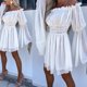 thumbnail image 3 of Vestido Vestidos de verano para mujer, vestido informal con manga trompeta, vestido dulce con hombros descubiertos, bonito traje de verano de gasa con manga acampanada Ygjytge Blanco T L para Mujer, 3 of 9