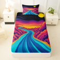 thumbnail image 3 of Castle Fairy Psychedelic Line Art Cosmic River Twin Sheets 3pcs,Layered Swirl Cloud Space Print Bedding,Purple Orange,1 Fitted Sheet,1 Flat Sheet and 1 Pillowcase, 3 of 6