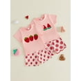 thumbnail image 3 of BemeyourBBs Kids Toddler Baby Girls Summer Clothes Cute Infant Baby Girl Fruit Outf Watermelon Strawberry Short Sleeve T-shirt with Shorts Set Toddler Baby Girls Summer Outfit, 3 of 9