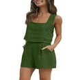 thumbnail image 2 of Women 2 Piece Outfits Linen Matching Set Vest Crop Tank Tops with Shorts Summer Going Out Trendy Vacation Set, 2 of 7