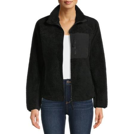 Time and Tru Women's and Women's Plus Full-Zip Faux Sherpa Jacket