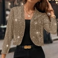 thumbnail image 7 of yoeyez Sequin Jacket for Women Cropped Open Front Long Sleeve Cardigan Glitter Sparkling Jackets for Evening Party Khaki,M, 7 of 7