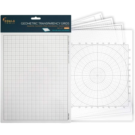 Koala Tools Geometric Grid Transparency Sheets (Variety Pack of 4) 8.5" x 11" | Overhead Projector Transparencies | Tracing Film for Sketching & Drawing