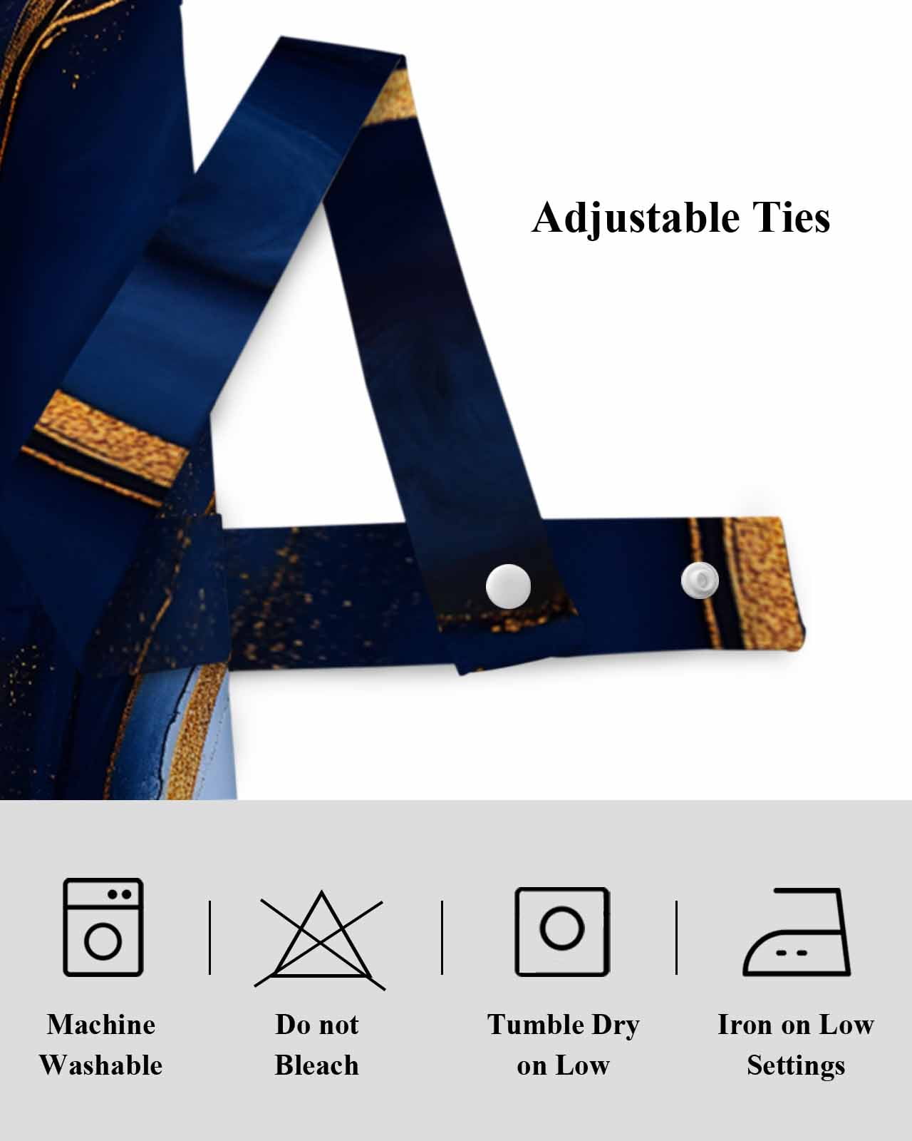 Marble Texture Tie Up Valances Curtain, Adjustable Kitchen Modern Blue Golden Fluid Art Valances for Windows Decor, Rod Pocket Short Curtains Set for Bedroom/Bathroom, 60"x18"